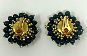 Vintage Black Clip On Cluster Beaded Earring