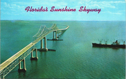 Vintage Postcard Florida's Sunshine Skyway Bridge Tampa Bay Robert Leahey