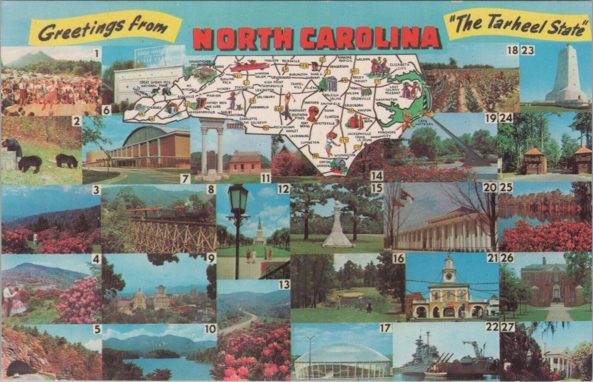 Vintage North Carolina, The Tarheel State Greetings Postcard