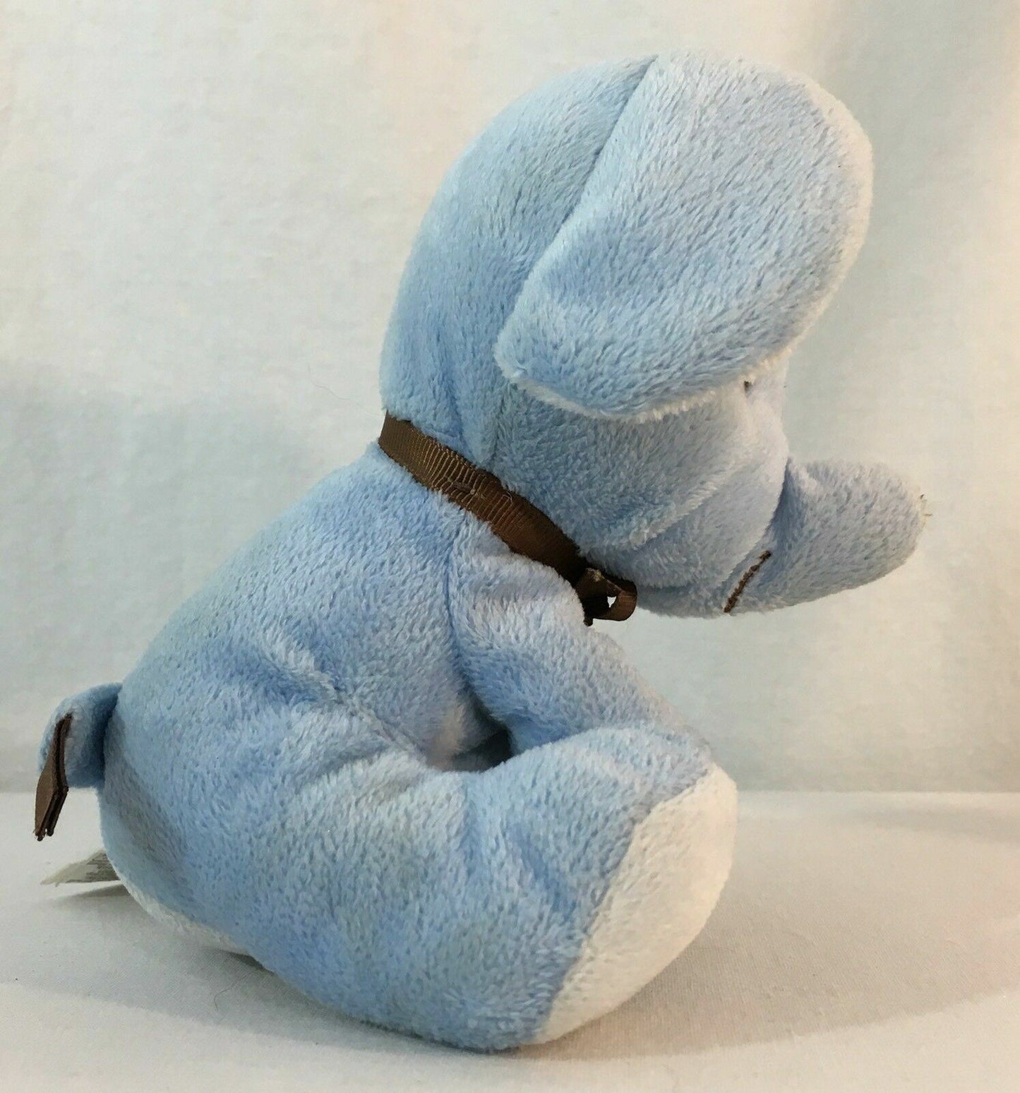 6" Retired Prestige Fisher Price Plush Velvety Sky Blue Baby Elephant Sewn Eyes