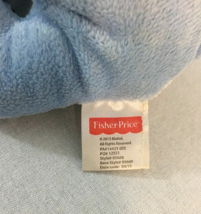 6" Retired Prestige Fisher Price Plush Velvety Sky Blue Baby Elephant Sewn Eyes