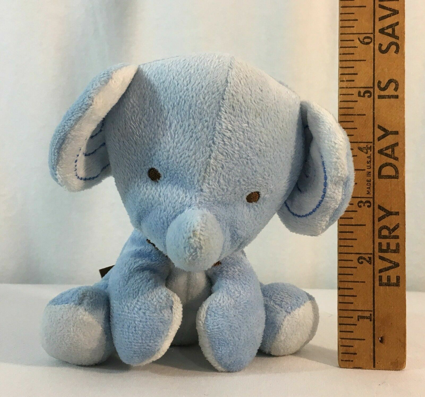 6" Retired Prestige Fisher Price Plush Velvety Sky Blue Baby Elephant Sewn Eyes