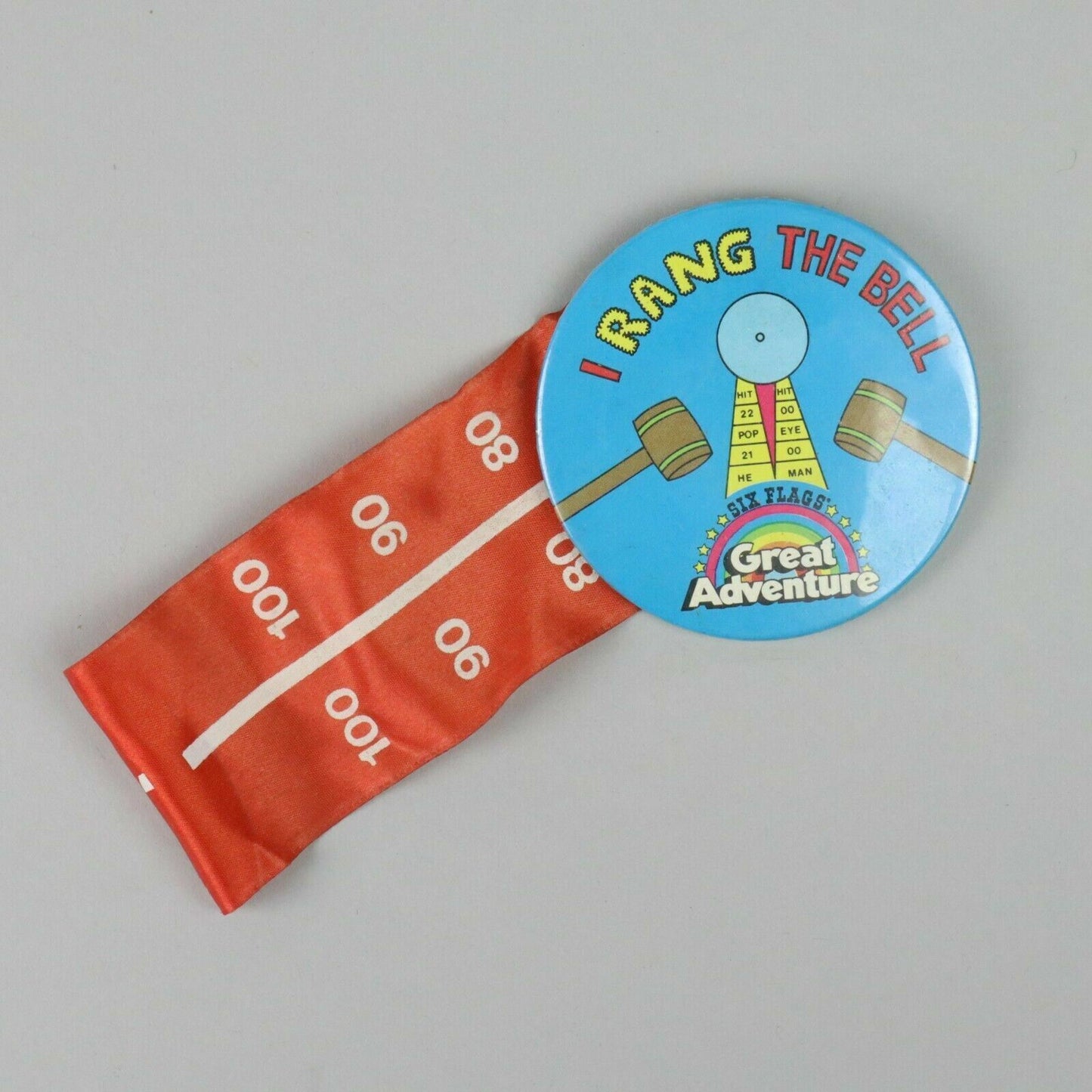 Vintage 3" Button Pinback Six Flags Great Adventure “I rang the bell”