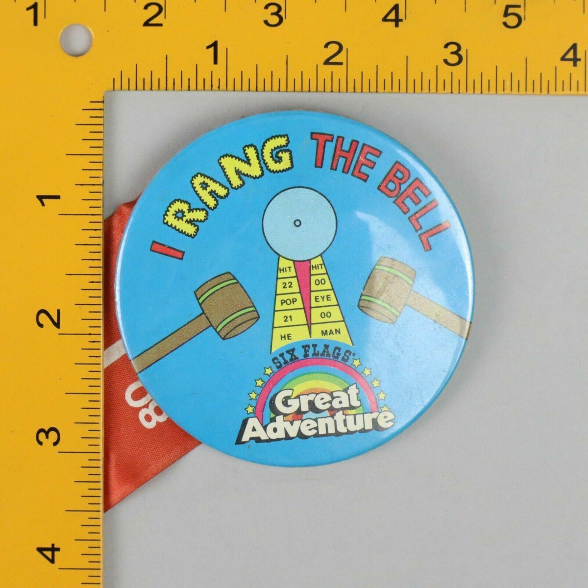 Vintage 3" Button Pinback Six Flags Great Adventure “I rang the bell”