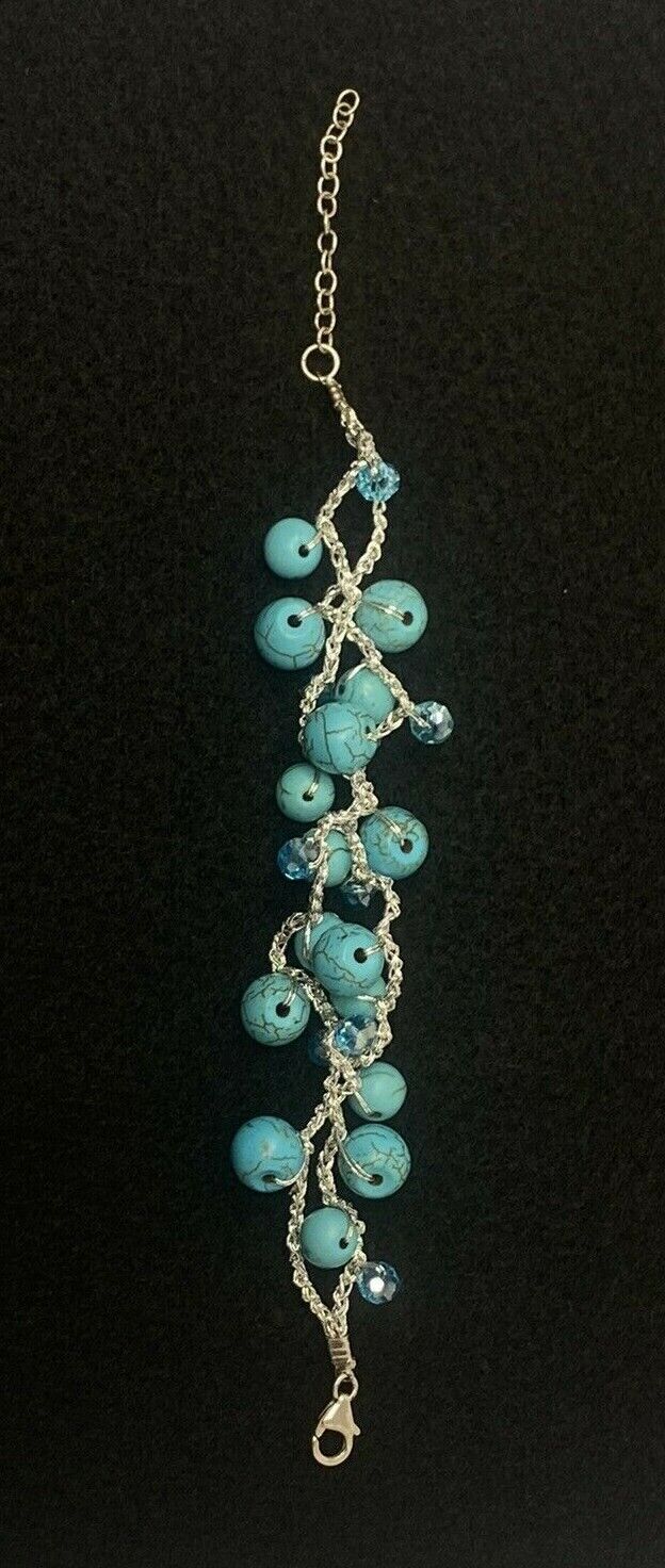 Layered Silver Tone Blue Beaded Bracelet