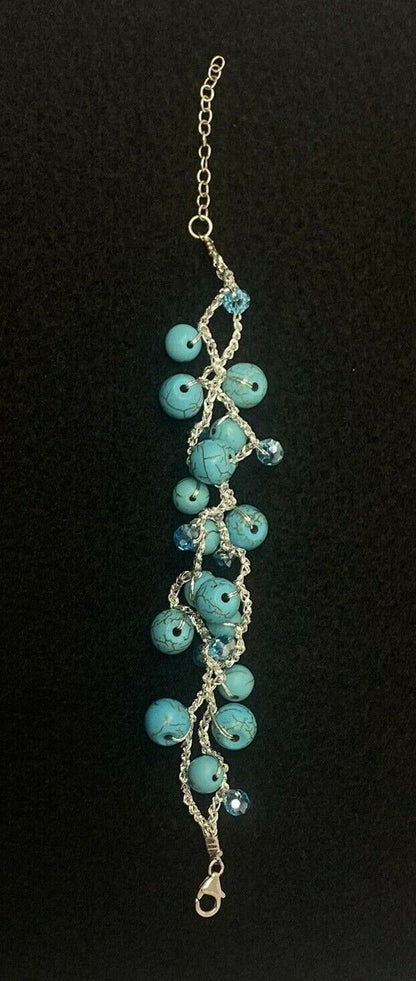 Layered Silver Tone Blue Beaded Bracelet