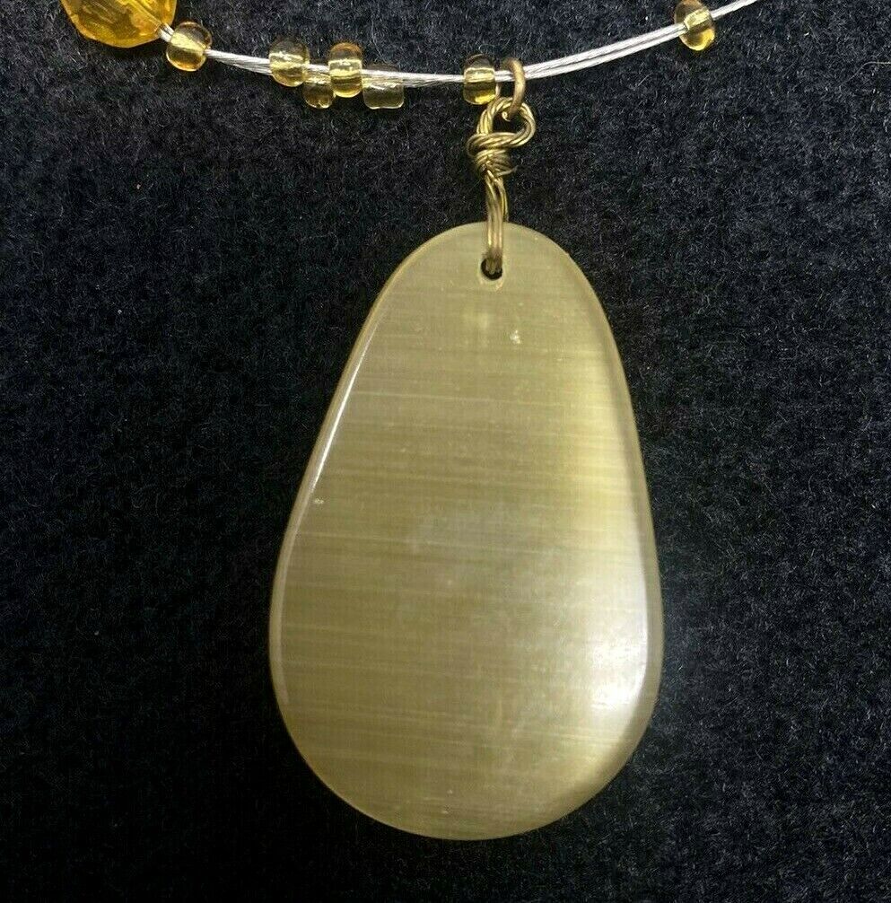 Yellow Color Beaded Necklace with Teardrop Shape Pendant