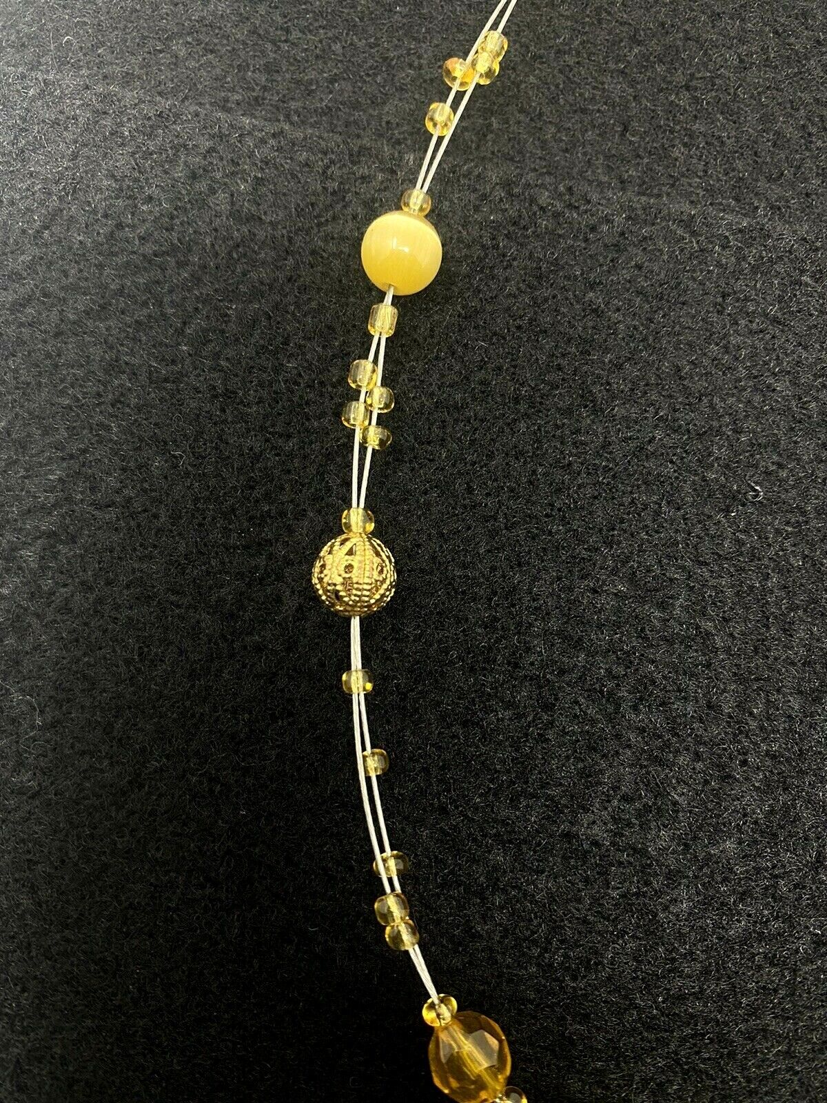 Yellow Color Beaded Necklace with Teardrop Shape Pendant