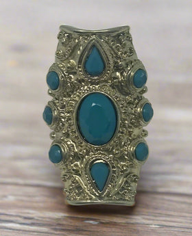 Teal and Gold Stone Stretch Ring