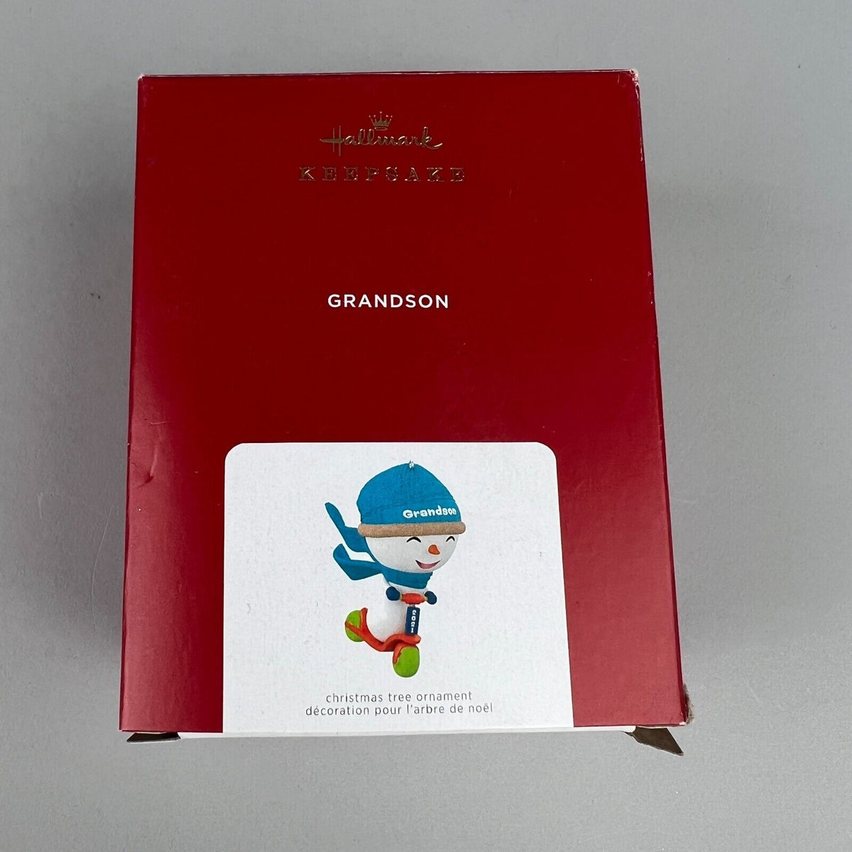 New Hallmark Snowman On Scooter Grandson Ornament