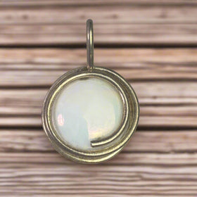 Necklace Pendant Iridescent Faux Stone with Metal 1 1/4"
