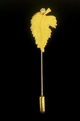Gold Tone Leaf Pin with Faux Diamond