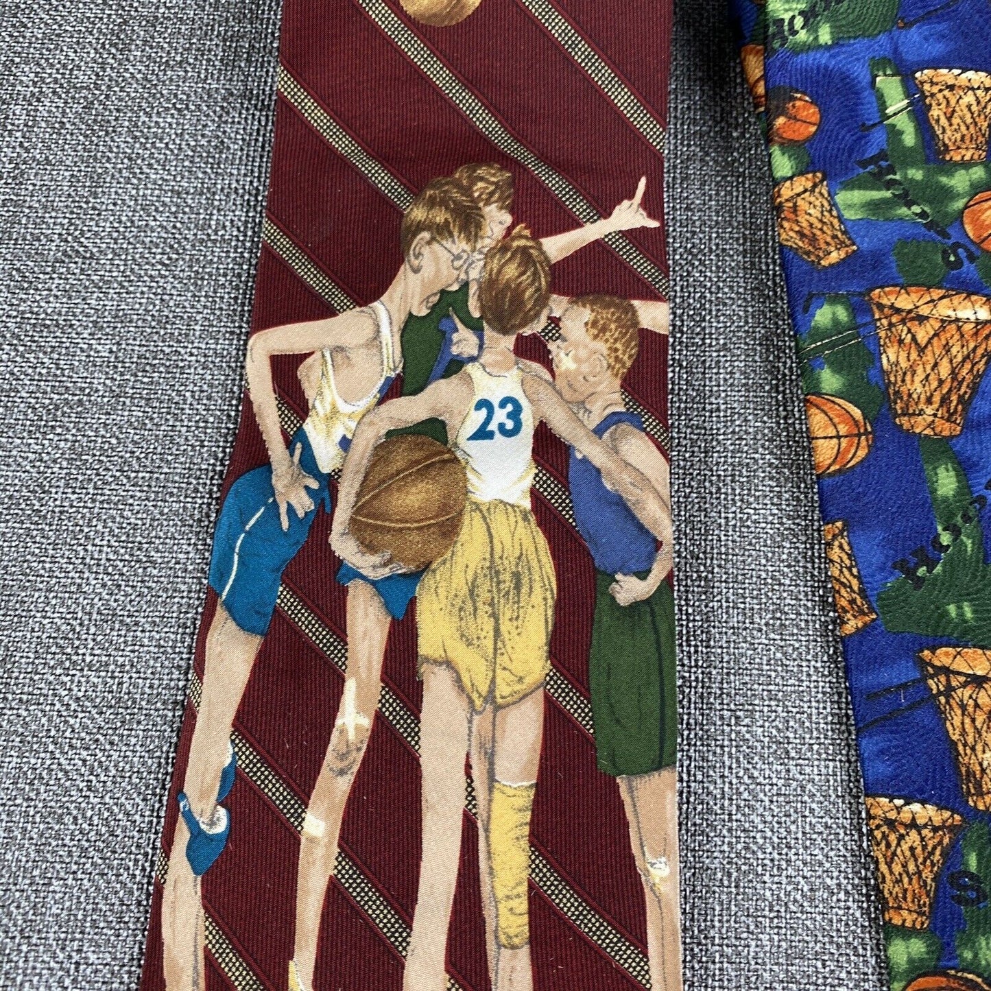 Lot of 2 Vintage Novelty Basketball Ties, Hoops, Norman Rockwell