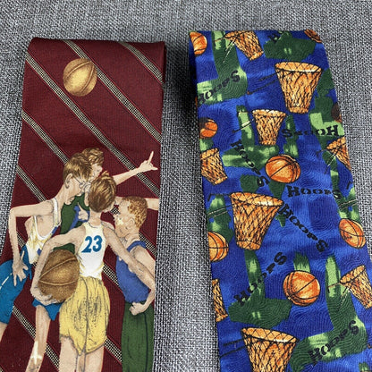 Lot of 2 Vintage Novelty Basketball Ties, Hoops, Norman Rockwell