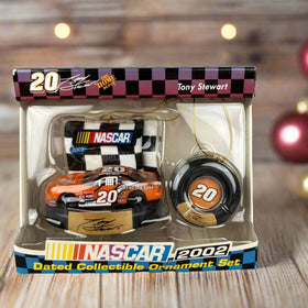 NASCAR 2002 Tony Stewart Dated Collectible Car and Tire Ornament Set