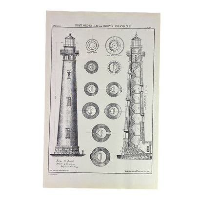 First Order Lighthouse Print for Bodys Island, North Carolina 16.5" x 11"