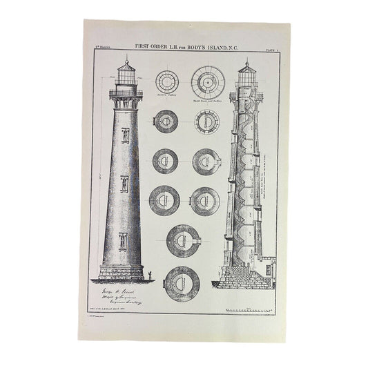 First Order Lighthouse Print for Bodys Island, North Carolina 16.5" x 11"