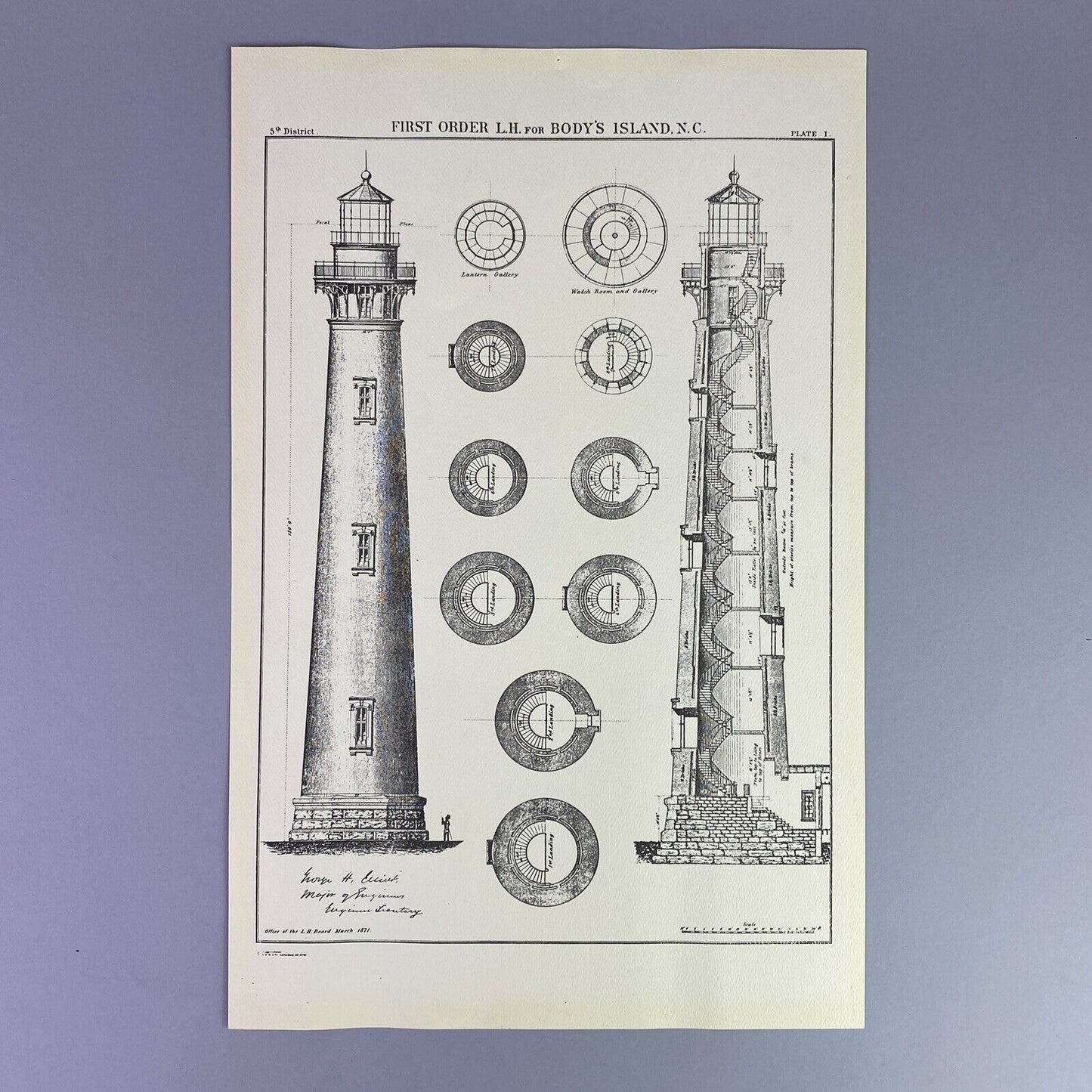 First Order Lighthouse Print for Bodys Island, North Carolina 16.5" x 11"