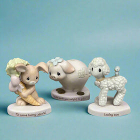 Set of 3 Precious Moments Figurines with Loving Note Pig, Sheep, Bunny Rabbit