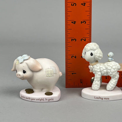 Set of 3 Precious Moments Figurines with Loving Note Pig, Sheep, Bunny Rabbit