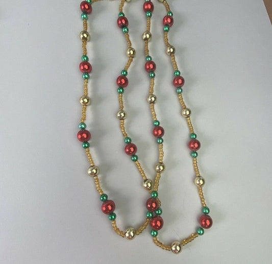 Colorful Plastic Beaded Necklace 26” - 27” (Red, Green, Gold colors)