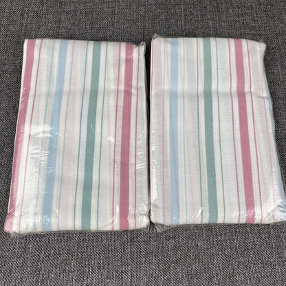 Pair of Basics Pillow Cases Standard Size Stripes for 20"x 26" pillow NOS