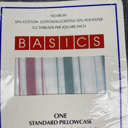 Pair of Basics Pillow Cases Standard Size Stripes for 20"x 26" pillow NOS