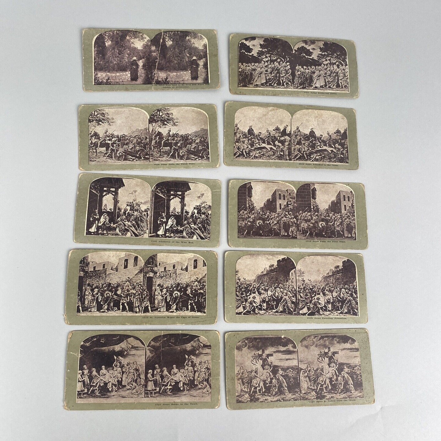 Stereoview Card Lot Calvary, Crucifixion, Catholic, 10 Double sided Cards