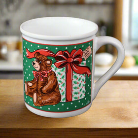 Vintage Christmas Bear Present Ceramic Coffee Mug Cup(Do not open until xmas)