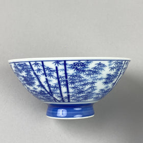 Set of 2 Japanese Footed, Blue and White Rice Bowls
