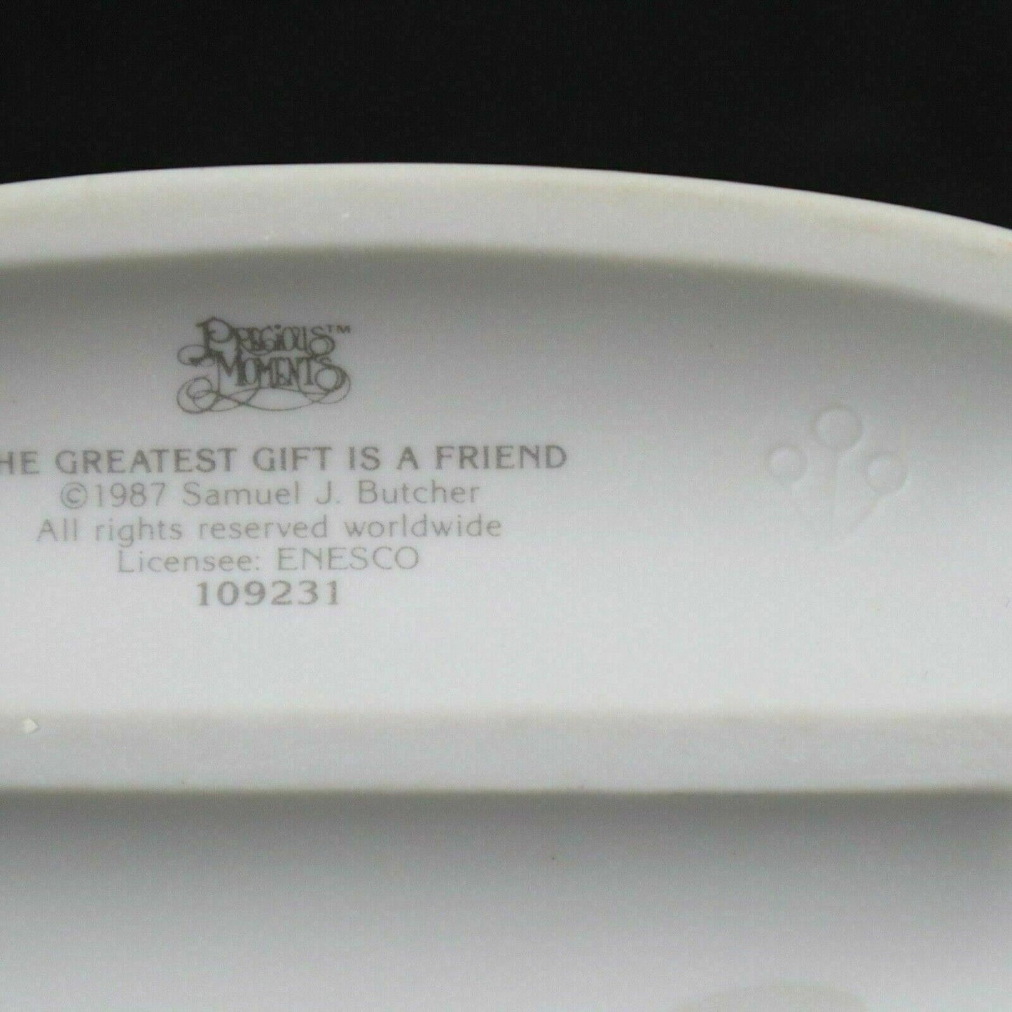 4.5" Precious Moment 'The Greatest Gift is a Friend' 1987 w/Flower Symbol