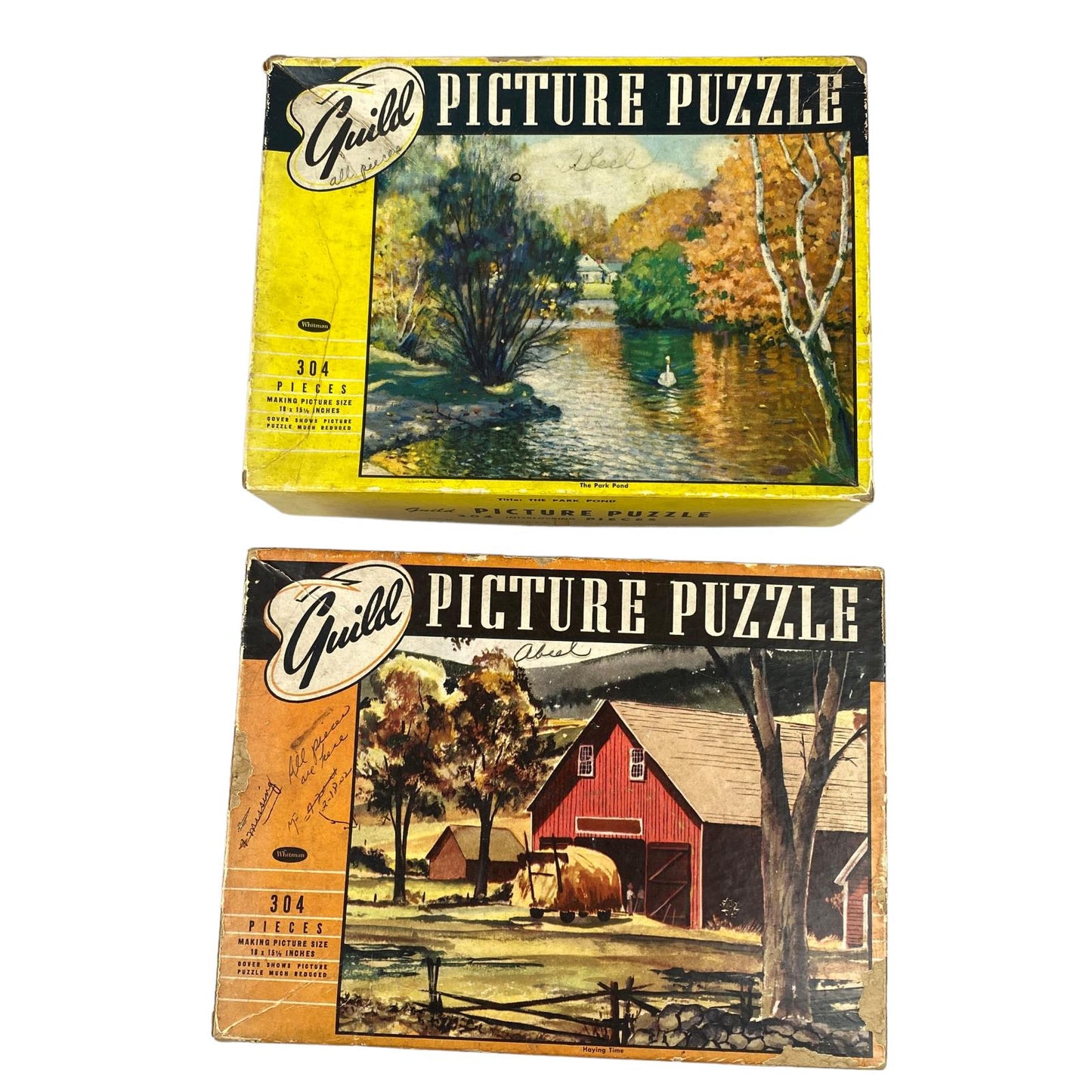 Guild Picture Puzzles x2 (304 Pieces Each); House On the Lake & Barn