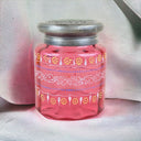 Antique Hand Painted Biscuit Jar Pink with Silver Color Lid 6.25" Tall