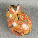 Whimsical Folk Art Mexican Art Pottery Clay Piggy Bank Floral Designs Signed