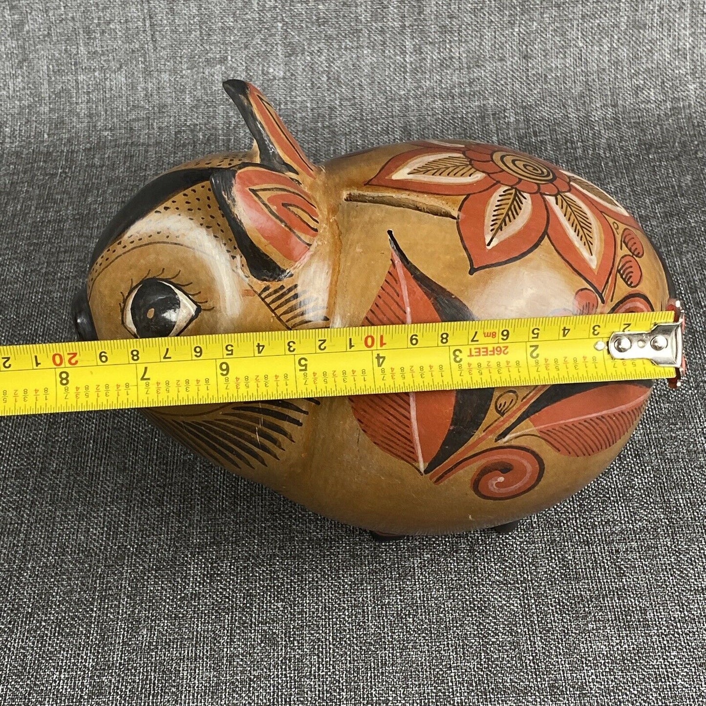 Whimsical Folk Art Mexican Art Pottery Clay Piggy Bank Floral Designs Signed