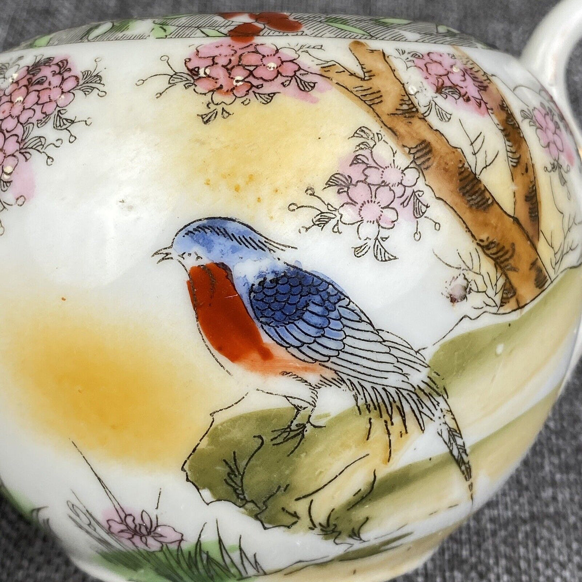 Vintage Japanese Teapot Creamer Sugar Set  Bird Themed , made in Japan