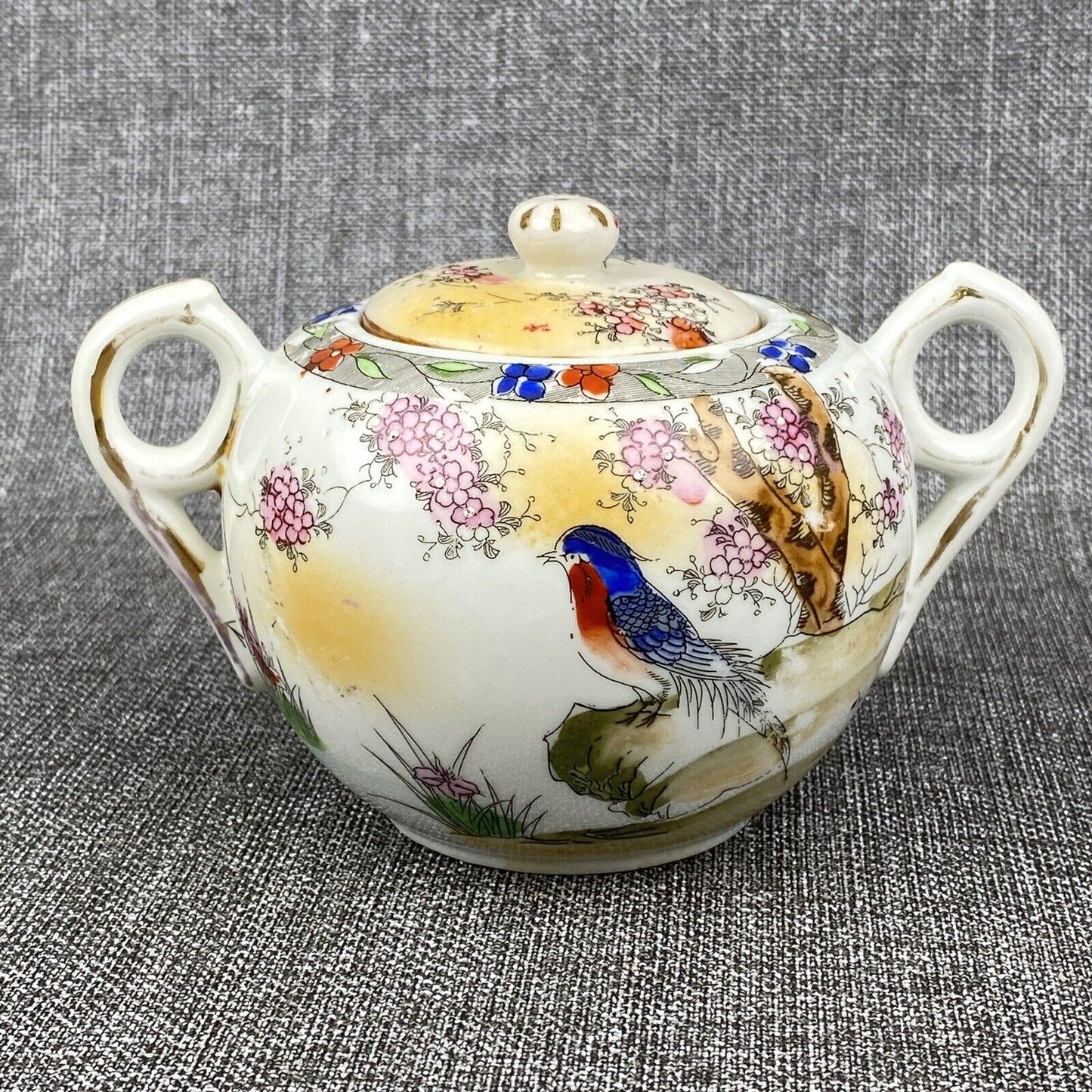 Vintage Japanese Teapot Creamer Sugar Set  Bird Themed , made in Japan