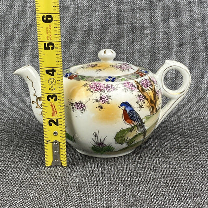 Vintage Japanese Teapot Creamer Sugar Set  Bird Themed , made in Japan