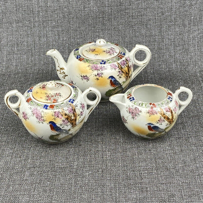 Vintage Japanese Teapot Creamer Sugar Set  Bird Themed , made in Japan