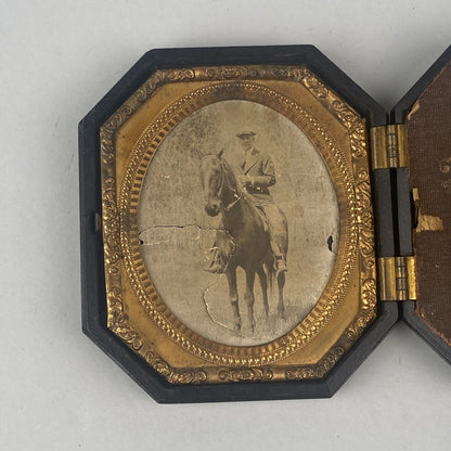 Antique Early Photograph of a Man on the Horse  TinType 4"x3.5"