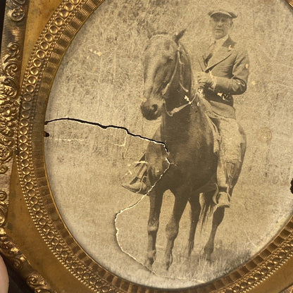 Antique Early Photograph of a Man on the Horse  TinType 4"x3.5"