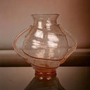 Vintage Art Glass Pink Peach Double Handle Vase , hand blown, 8"