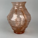 Vintage Art Glass Pink Peach Double Handle Vase , hand blown, 8"