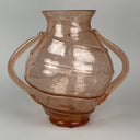 Vintage Art Glass Pink Peach Double Handle Vase , hand blown, 8"