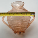 Vintage Art Glass Pink Peach Double Handle Vase , hand blown, 8"