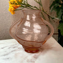 Vintage Art Glass Pink Peach Double Handle Vase , hand blown, 8"