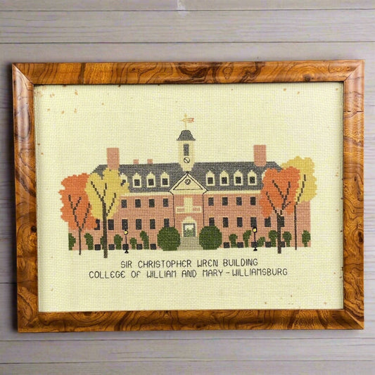 Vintage Completed Williamsburg Cross Stitch  Framed 13.5"x 10.5"