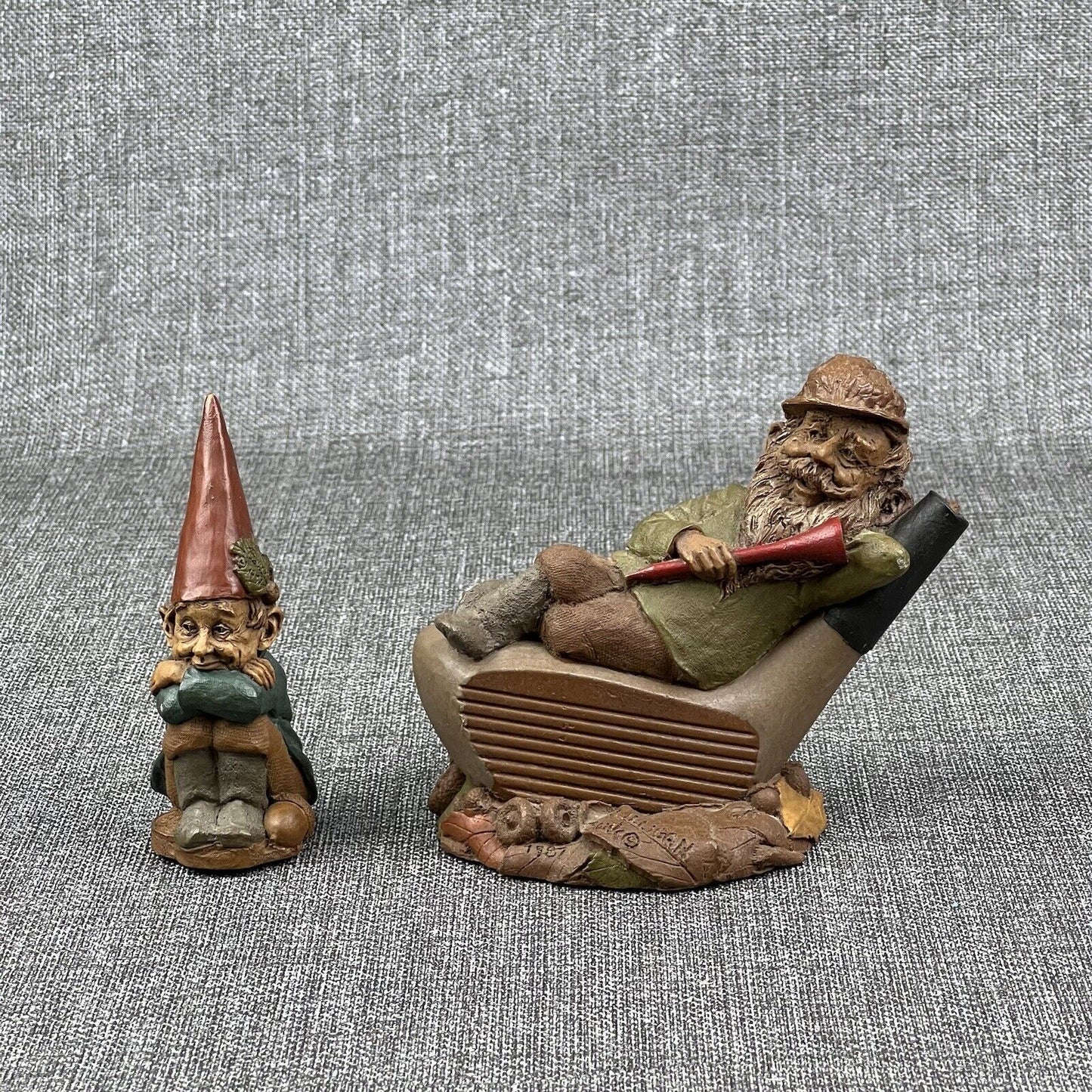 Vintage Lot of 2 Tom Clark Gnome IVAN Signed Figurine Mulligan Golf & Small