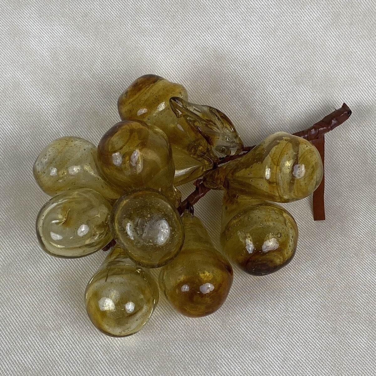 Vintage MidCentury Glass Amber Hand Blown Grapes Cluster Of 11