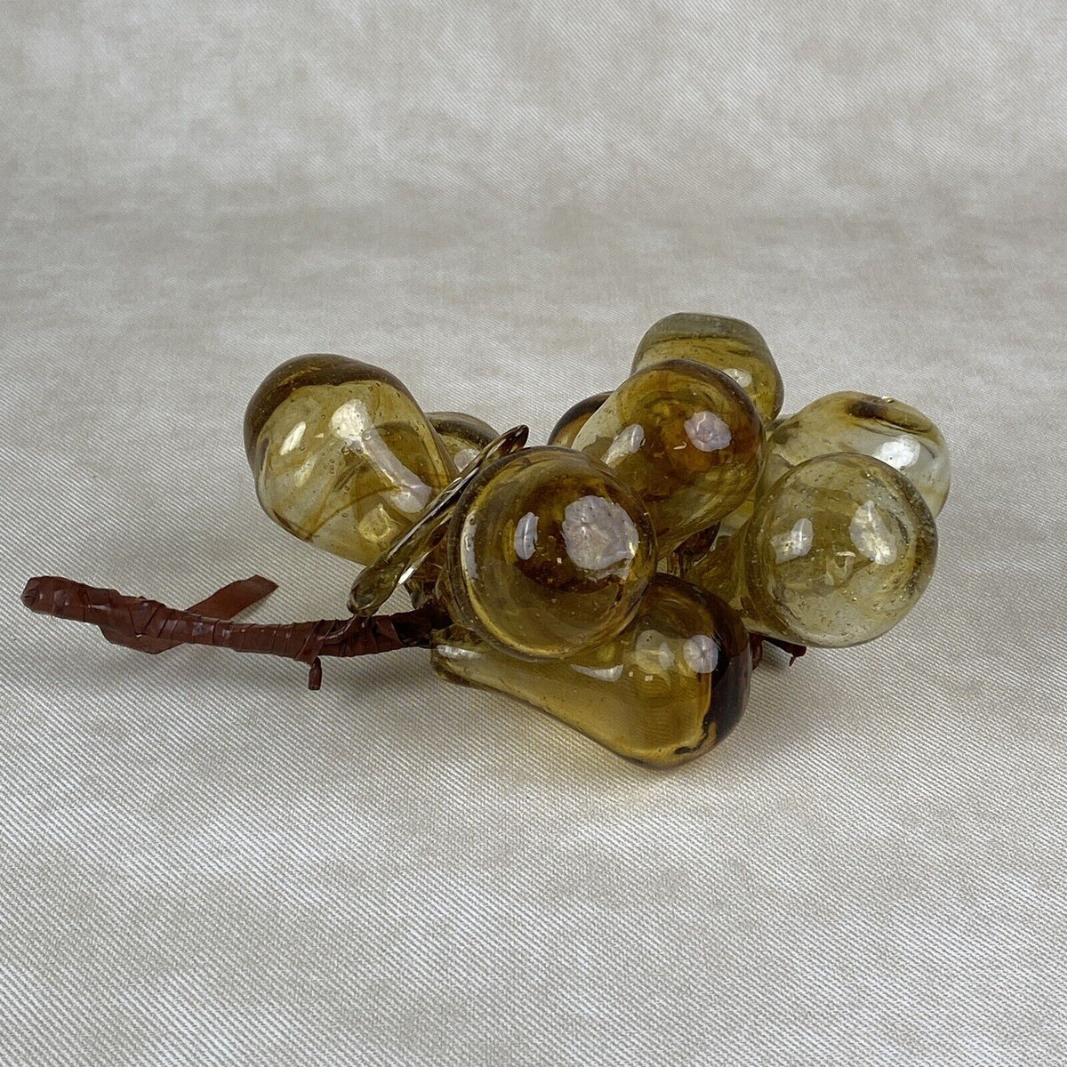 Vintage MidCentury Glass Amber Hand Blown Grapes Cluster Of 11